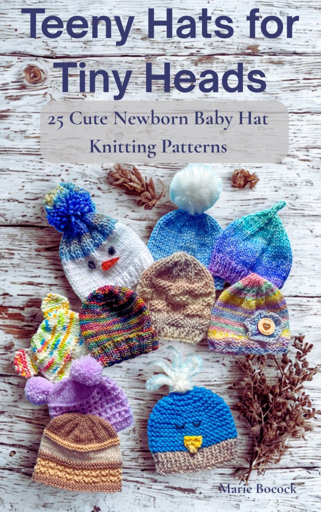 A book with 25 newborn hat knitting patterns many made from chunky yarn.