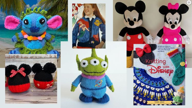 pictures of knitting patterns for Disney toys and sweaters